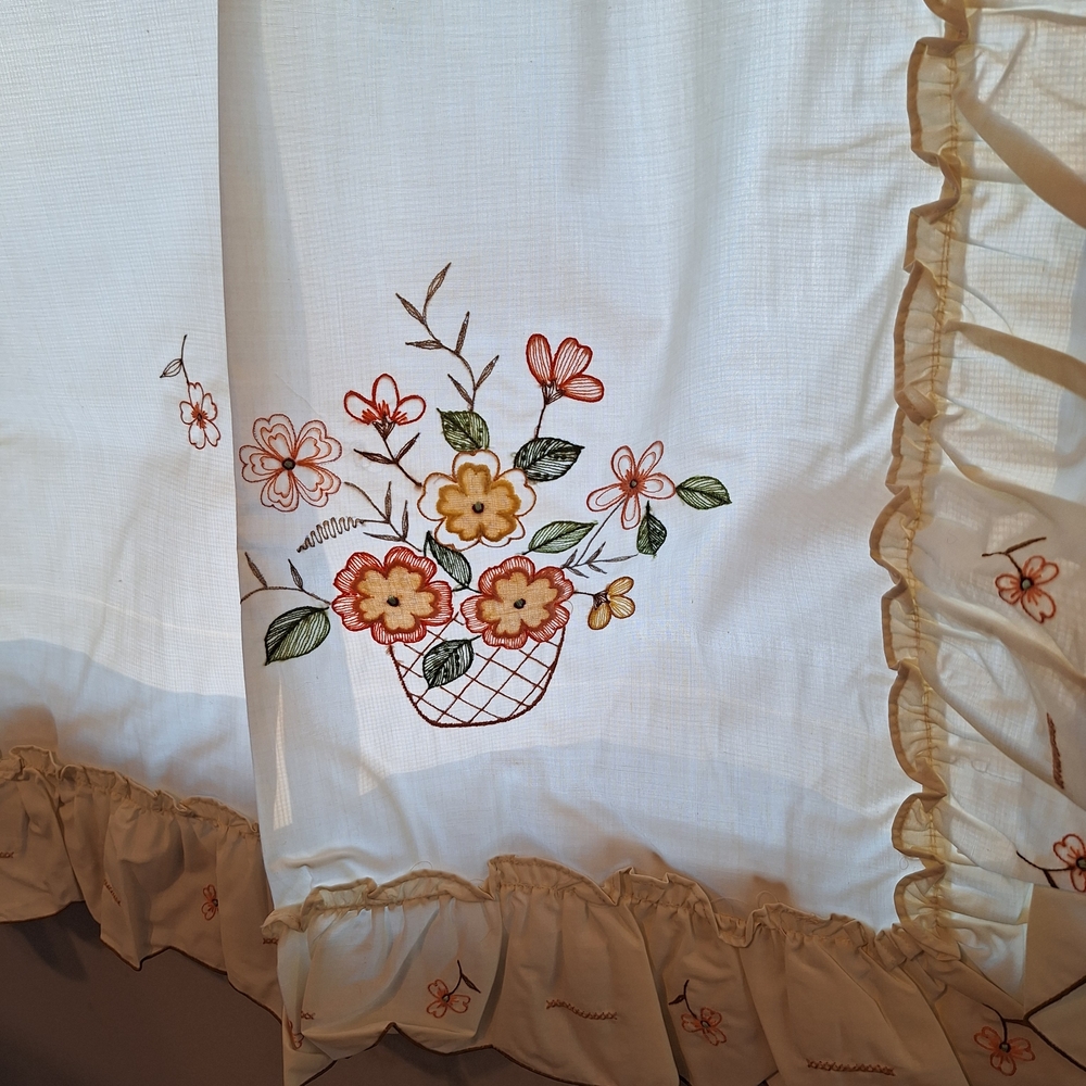 Rennie-Sunshine Floral Embroidered Vintage Off White Curtain Panels - 4 Sets - Picture 2 of 10